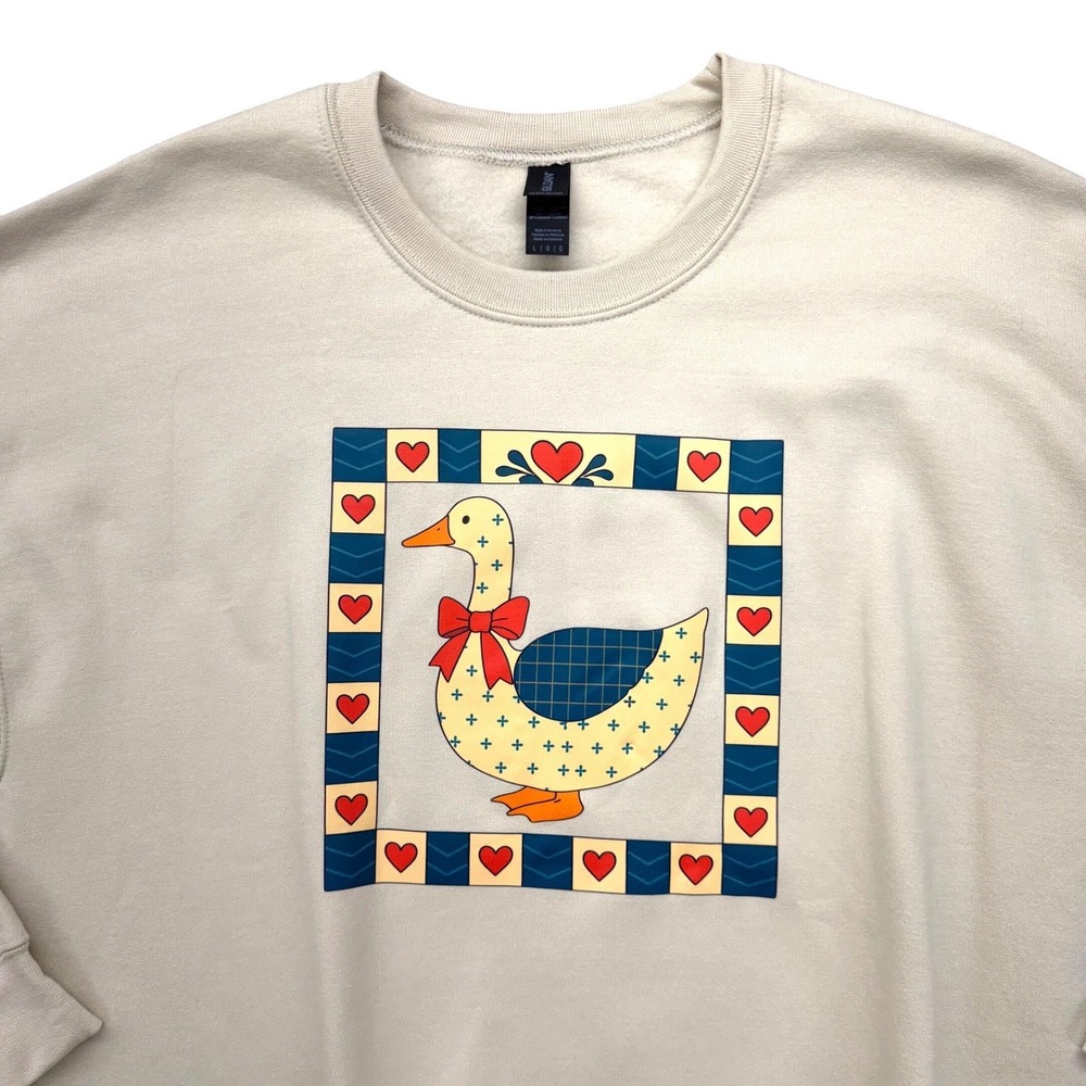 Goose 90s Heart Gildan Heavy Blend Graphic Sweatshirt Sand Beige Cottagecore L